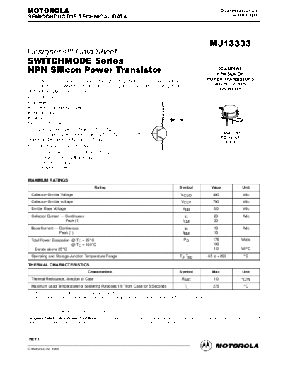 Motorola mj13333r  . Electronic Components Datasheets Active components Transistors Motorola mj13333r.pdf