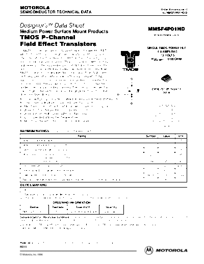 Motorola mmsf4p01hd  . Electronic Components Datasheets Active components Transistors Motorola mmsf4p01hd.pdf