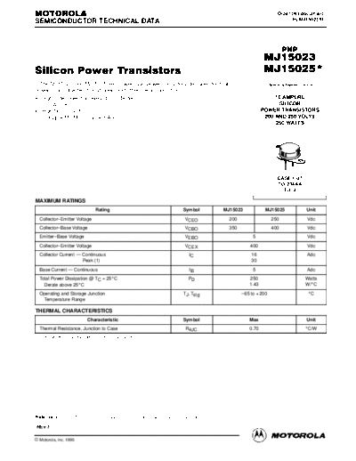 Motorola mj15023-25  . Electronic Components Datasheets Active components Transistors Motorola mj15023-25.pdf