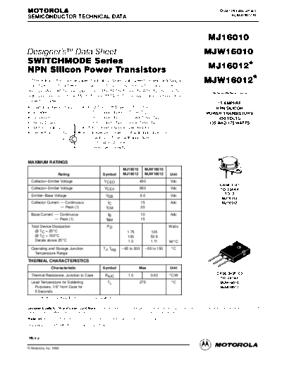 Motorola mj16010r  . Electronic Components Datasheets Active components Transistors Motorola mj16010r.pdf