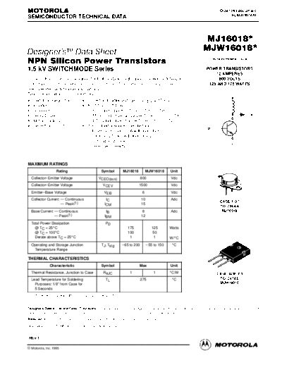 . Electronic Components Datasheets mj16018r  . Electronic Components Datasheets Active components Transistors Motorola mj16018r.pdf