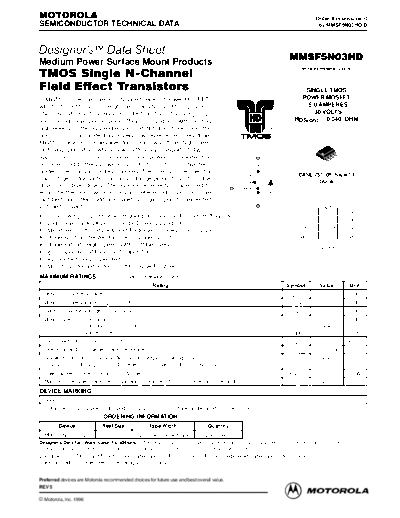 Motorola mmsf5n03hdrev5  . Electronic Components Datasheets Active components Transistors Motorola mmsf5n03hdrev5.pdf
