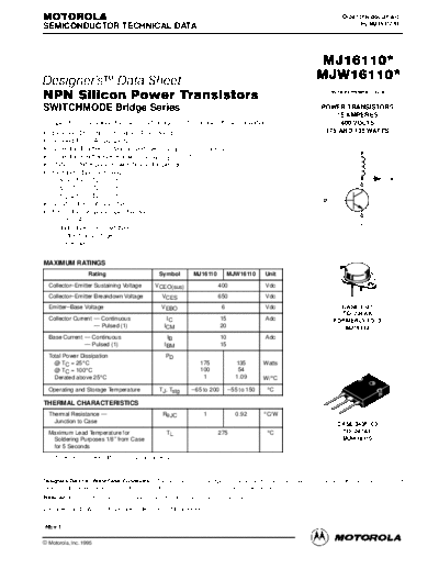 Motorola mj16110r  . Electronic Components Datasheets Active components Transistors Motorola mj16110r.pdf