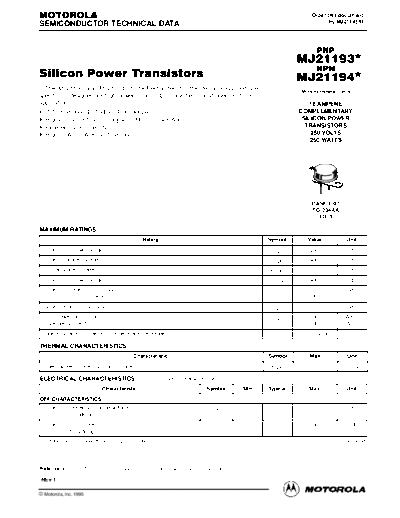 Motorola mj21193r  . Electronic Components Datasheets Active components Transistors Motorola mj21193r.pdf