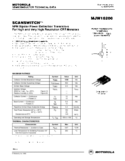 Motorola mjw16206  . Electronic Components Datasheets Active components Transistors Motorola mjw16206.pdf