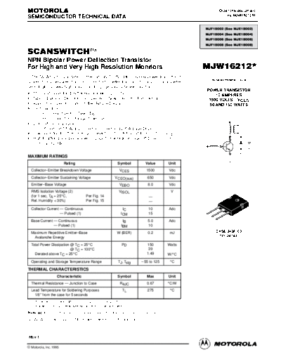 Motorola mjw16212  . Electronic Components Datasheets Active components Transistors Motorola mjw16212.pdf