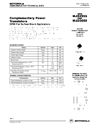 Motorola mjd2955r mjd3055  . Electronic Components Datasheets Active components Transistors Motorola mjd2955r_mjd3055.pdf