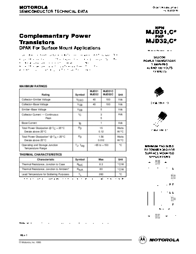 . Electronic Components Datasheets mjd31 mjd32  . Electronic Components Datasheets Active components Transistors Motorola mjd31_mjd32.pdf