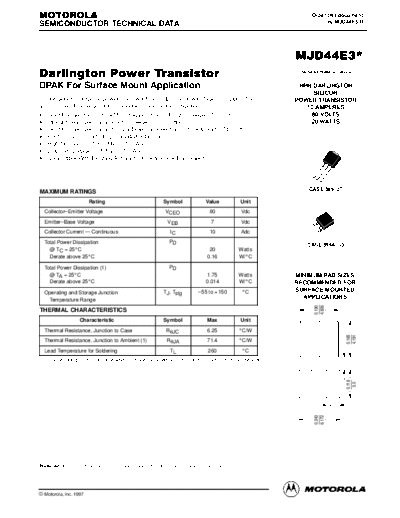 Motorola mjd44e3r  . Electronic Components Datasheets Active components Transistors Motorola mjd44e3r.pdf