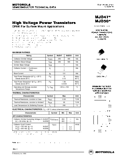 Motorola mjd47 mjd50  . Electronic Components Datasheets Active components Transistors Motorola mjd47_mjd50.pdf