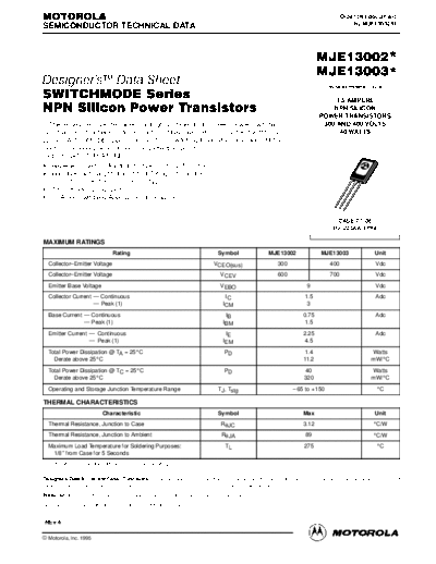 Motorola mje13002  . Electronic Components Datasheets Active components Transistors Motorola mje13002.pdf
