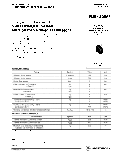 Motorola mje13005  . Electronic Components Datasheets Active components Transistors Motorola mje13005.pdf