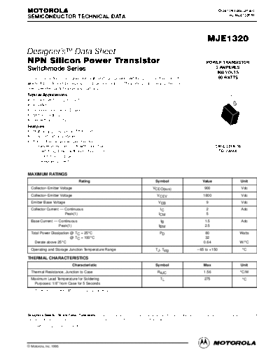 Motorola mje1320r  . Electronic Components Datasheets Active components Transistors Motorola mje1320r.pdf