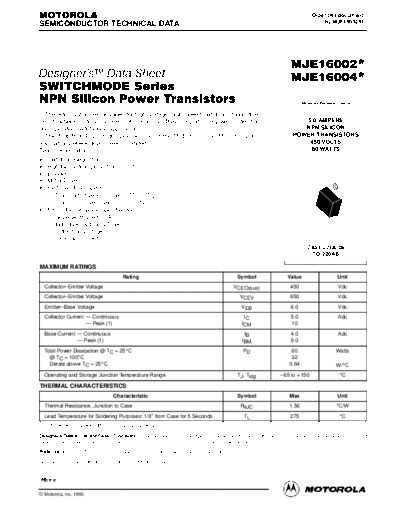 Motorola mje16002  . Electronic Components Datasheets Active components Transistors Motorola mje16002.pdf