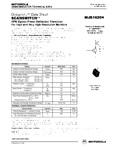 . Electronic Components Datasheets mje16204  . Electronic Components Datasheets Active components Transistors Motorola mje16204.pdf