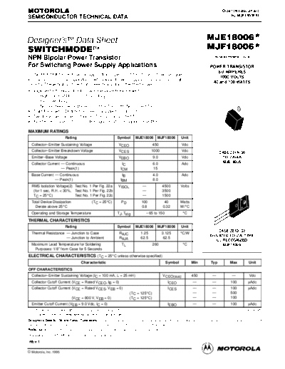 Motorola mje18006  . Electronic Components Datasheets Active components Transistors Motorola mje18006.pdf