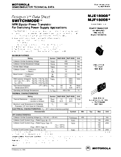 Motorola mje18008  . Electronic Components Datasheets Active components Transistors Motorola mje18008.pdf