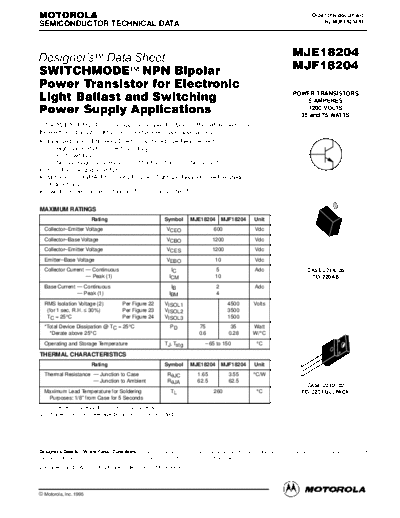 Motorola mje18204  . Electronic Components Datasheets Active components Transistors Motorola mje18204.pdf