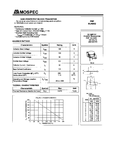 Mospec mj4502  . Electronic Components Datasheets Active components Transistors Mospec mj4502.pdf