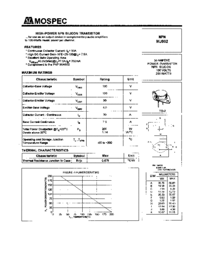 Mospec mj802  . Electronic Components Datasheets Active components Transistors Mospec mj802.pdf