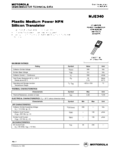 Motorola mje340re  . Electronic Components Datasheets Active components Transistors Motorola mje340re.pdf