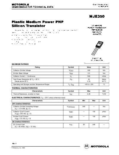 Motorola mje350re  . Electronic Components Datasheets Active components Transistors Motorola mje350re.pdf