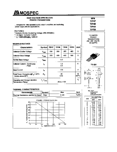 Mospec tip47 tip48 tip49 tip50  . Electronic Components Datasheets Active components Transistors Mospec tip47_tip48_tip49_tip50.pdf