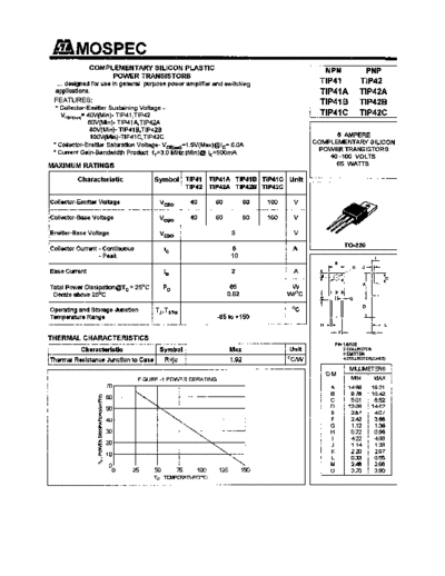 Mospec tip41 tip42  . Electronic Components Datasheets Active components Transistors Mospec tip41_tip42.pdf