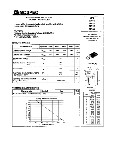 Mospec tip51 tip52 tip53 tip54  . Electronic Components Datasheets Active components Transistors Mospec tip51_tip52_tip53_tip54.pdf