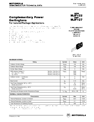 Motorola mjf122 mjf127  . Electronic Components Datasheets Active components Transistors Motorola mjf122_mjf127.pdf