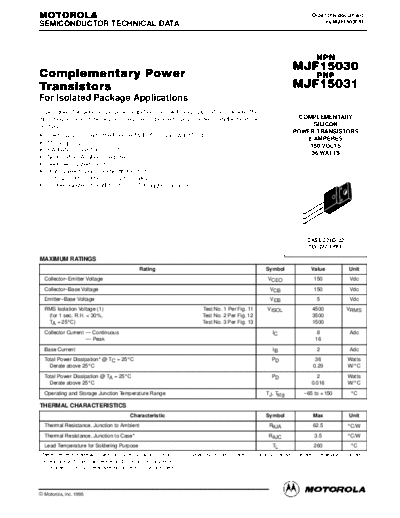Motorola mjf15030 mjf15031  . Electronic Components Datasheets Active components Transistors Motorola mjf15030_mjf15031.pdf