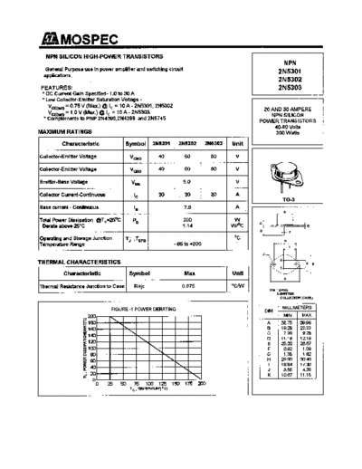 . Electronic Components Datasheets 2n5301-03  . Electronic Components Datasheets Active components Transistors Mospec 2n5301-03.pdf