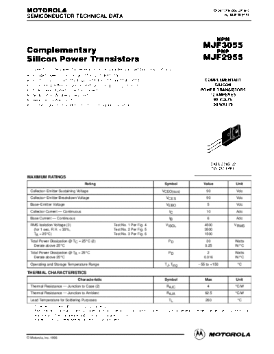 Motorola mjf3055 mjf2955  . Electronic Components Datasheets Active components Transistors Motorola mjf3055_mjf2955.pdf