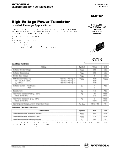 Motorola mjf47rev  . Electronic Components Datasheets Active components Transistors Motorola mjf47rev.pdf