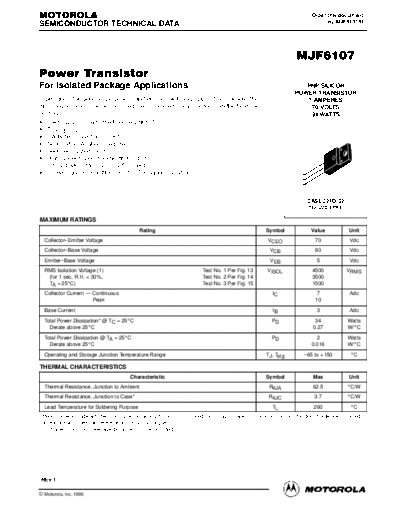 . Electronic Components Datasheets mjf6107r  . Electronic Components Datasheets Active components Transistors Motorola mjf6107r.pdf