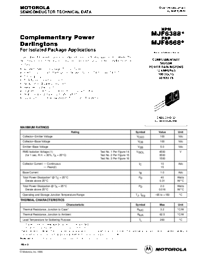 Motorola mjf6388r mjf6668  . Electronic Components Datasheets Active components Transistors Motorola mjf6388r_mjf6668.pdf