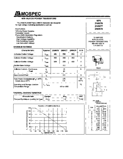 Mospec 2n6676-78  . Electronic Components Datasheets Active components Transistors Mospec 2n6676-78.pdf