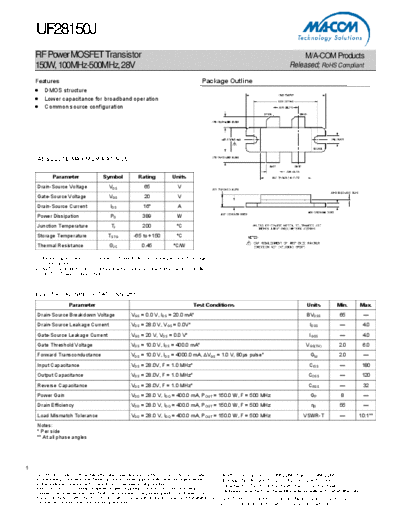 Macom uf28150j  . Electronic Components Datasheets Active components Transistors Macom uf28150j.pdf