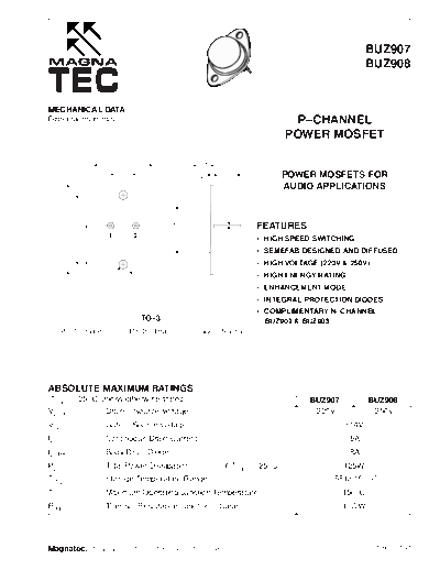 Magnatec buz907 buz908  . Electronic Components Datasheets Active components Transistors Magnatec buz907_buz908.pdf