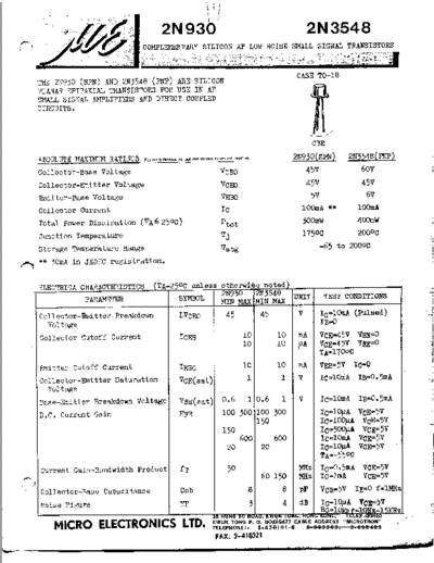 MicroElectronics 2n3548 2n930  . Electronic Components Datasheets Active components Transistors MicroElectronics 2n3548_2n930.pdf