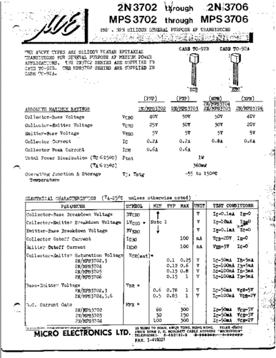 MicroElectronics 2n3702-6 mps3702-6  . Electronic Components Datasheets Active components Transistors MicroElectronics 2n3702-6_mps3702-6.pdf