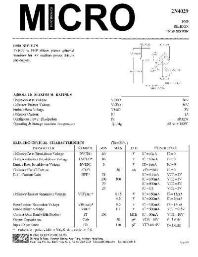 MicroElectronics 2n4029  . Electronic Components Datasheets Active components Transistors MicroElectronics 2n4029.pdf