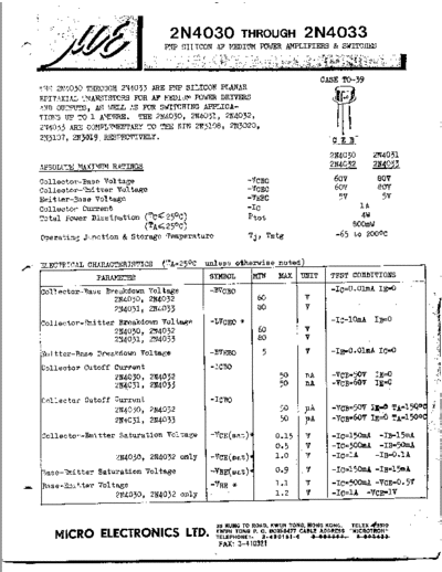 MicroElectronics 2n4030-33  . Electronic Components Datasheets Active components Transistors MicroElectronics 2n4030-33.pdf