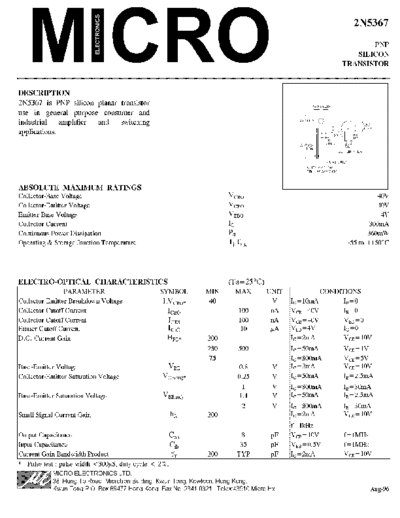 MicroElectronics 2n5367  . Electronic Components Datasheets Active components Transistors MicroElectronics 2n5367.pdf