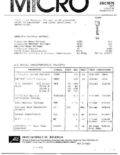 MicroElectronics 2sc1675  . Electronic Components Datasheets Active components Transistors MicroElectronics 2sc1675.pdf