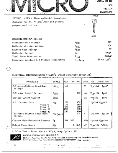 MicroElectronics 2sc1815-m  . Electronic Components Datasheets Active components Transistors MicroElectronics 2sc1815-m.pdf