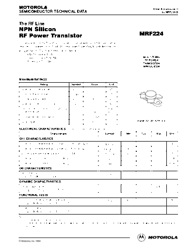 Motorola mrf224re  . Electronic Components Datasheets Active components Transistors Motorola mrf224re.pdf