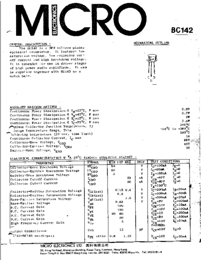 MicroElectronics bc142  . Electronic Components Datasheets Active components Transistors MicroElectronics bc142.pdf