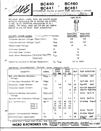 MicroElectronics bc440 bc441 bc460 bc461  . Electronic Components Datasheets Active components Transistors MicroElectronics bc440_bc441_bc460_bc461.pdf