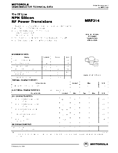 Motorola mrf314re  . Electronic Components Datasheets Active components Transistors Motorola mrf314re.pdf